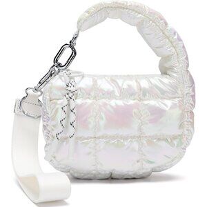 Women's Silver Cute Mini Quilted Wristlet Charm Gift Pouch Puffer Evening Bag